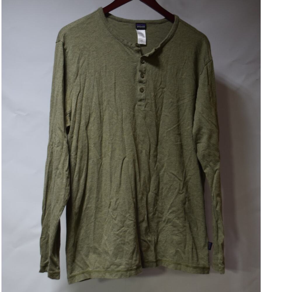 Patagonia Men’s Lightweight Hemp Blend Henley Shirt Olive Green Size Large